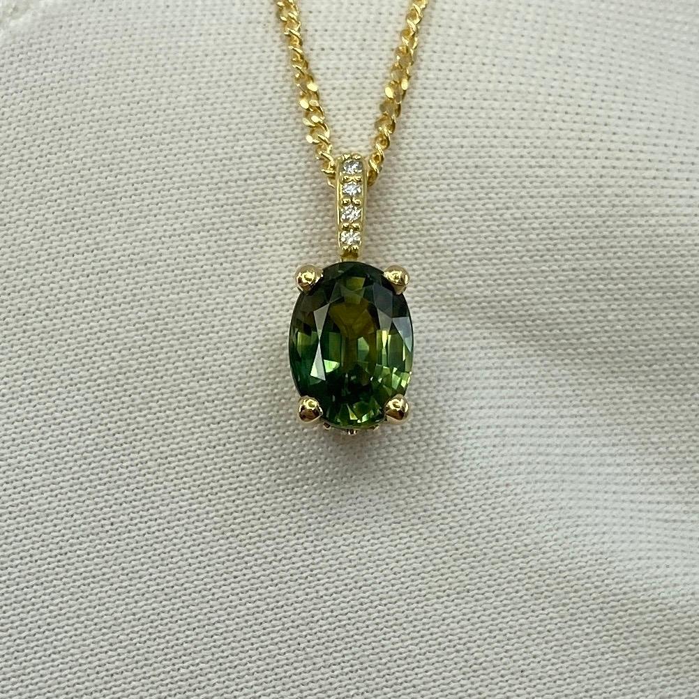 Anhänger, natürlicher VIVID Green Australia Saphir 18k Gelbgold Ovalschliff Diamant 7