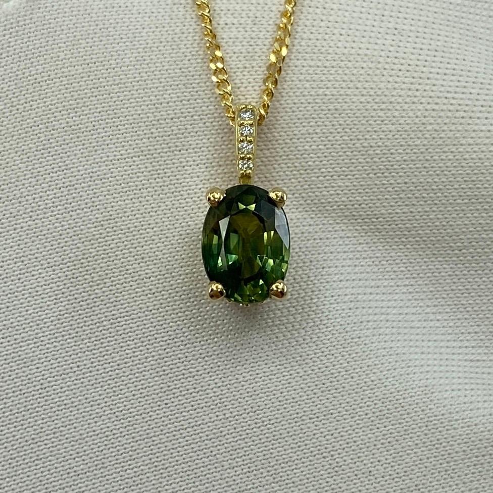 Anhänger, natürlicher VIVID Green Australia Saphir 18k Gelbgold Ovalschliff Diamant 8