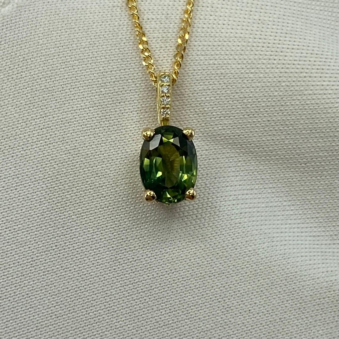 Anhänger, natürlicher VIVID Green Australia Saphir 18k Gelbgold Ovalschliff Diamant im Zustand „Neu“ in Birmingham, GB