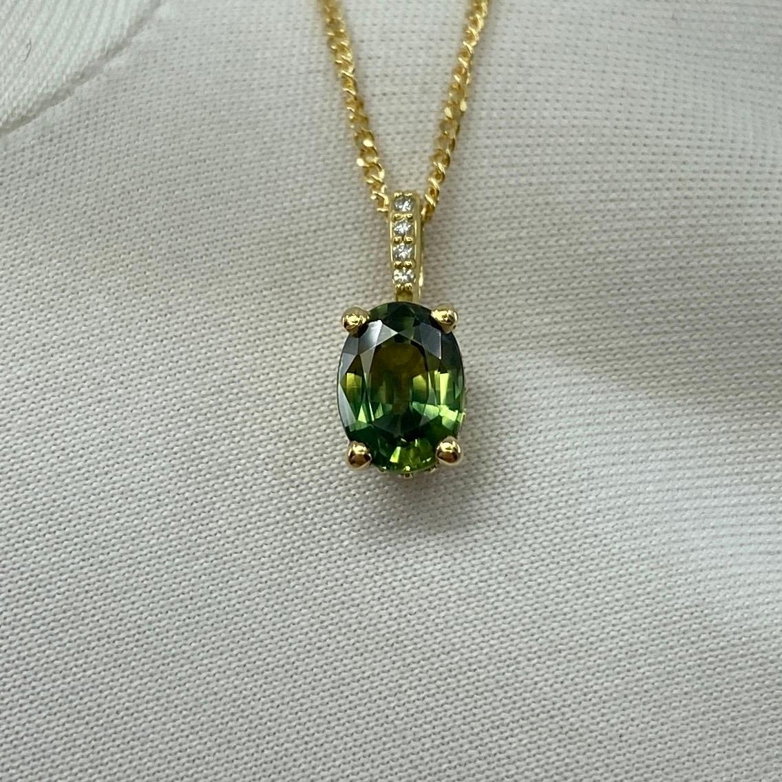 Anhänger, natürlicher VIVID Green Australia Saphir 18k Gelbgold Ovalschliff Diamant 1