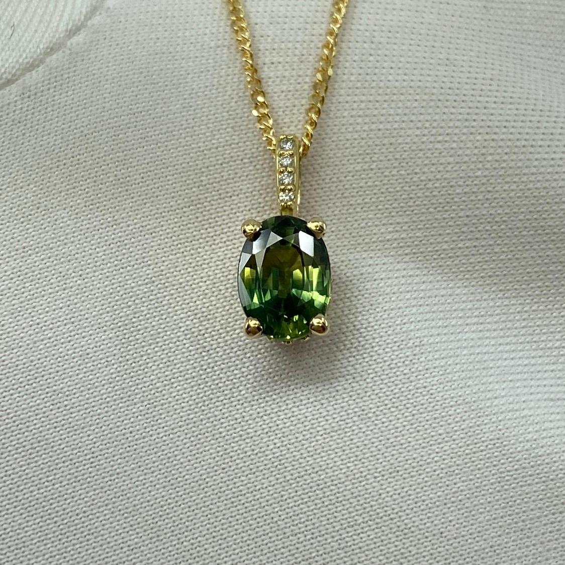 Anhänger, natürlicher VIVID Green Australia Saphir 18k Gelbgold Ovalschliff Diamant 2