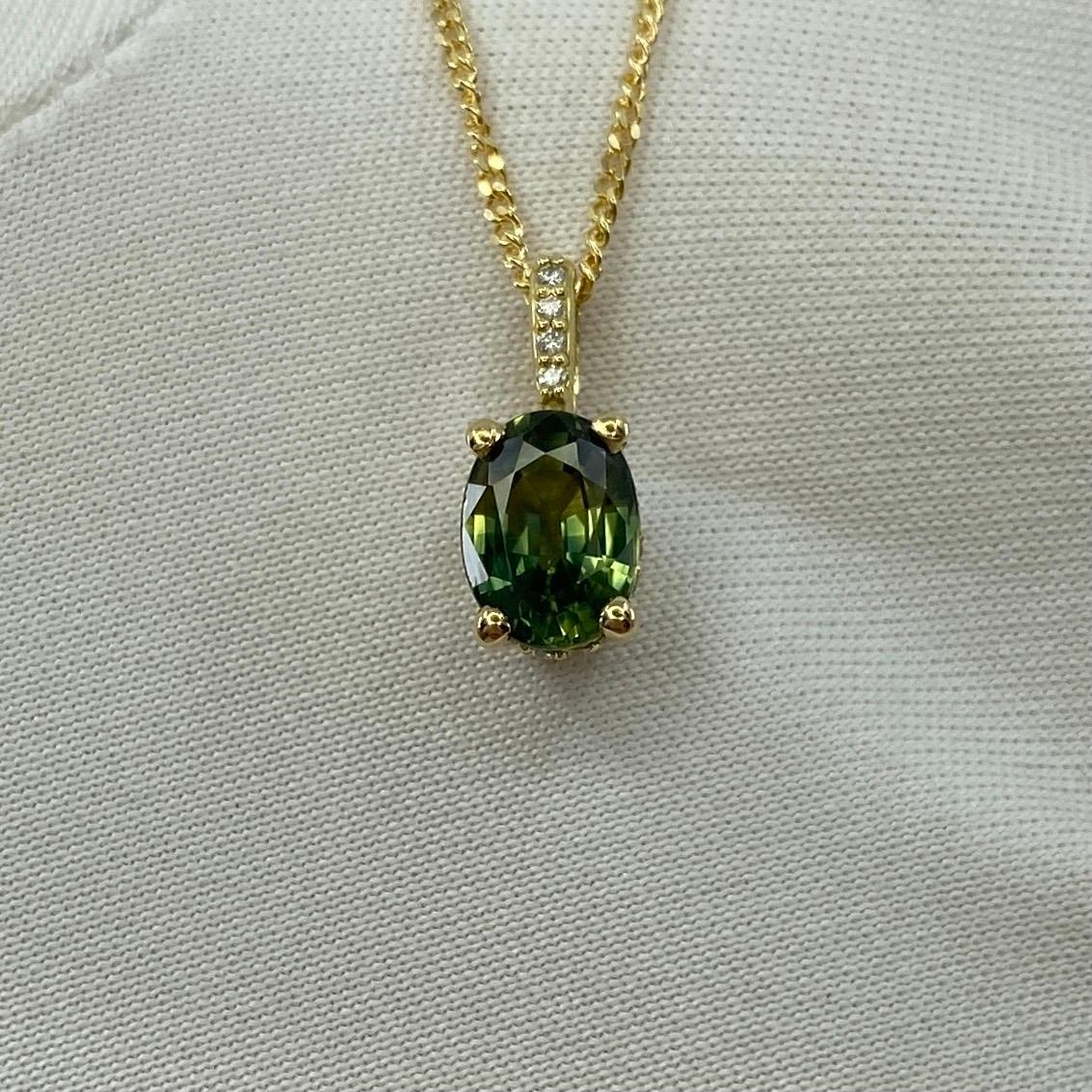 Anhänger, natürlicher VIVID Green Australia Saphir 18k Gelbgold Ovalschliff Diamant 3