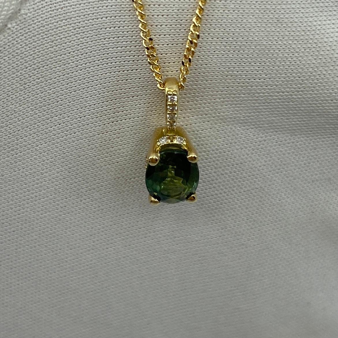 Anhänger, natürlicher VIVID Green Australia Saphir 18k Gelbgold Ovalschliff Diamant 4
