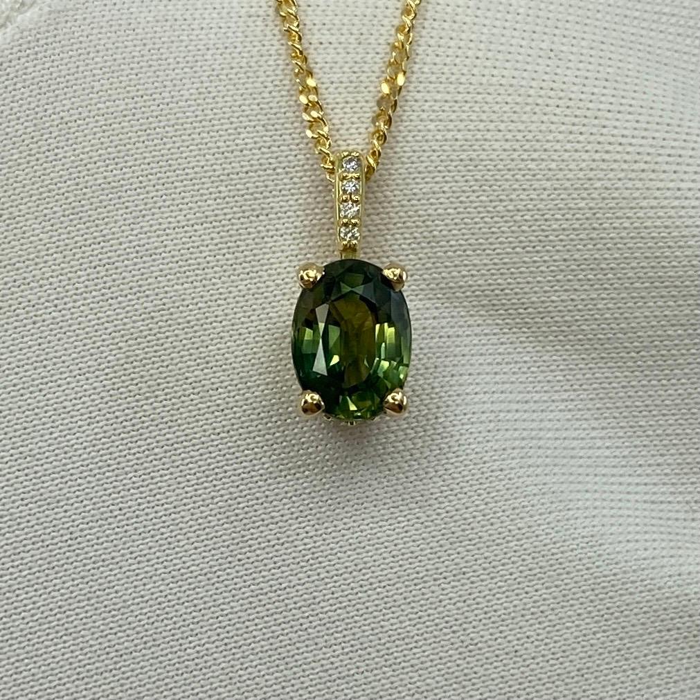 Anhänger, natürlicher VIVID Green Australia Saphir 18k Gelbgold Ovalschliff Diamant 5