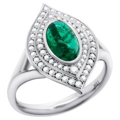 Vivid Green Cabochon Cut Russian Emerald 18K Gold Ring ICL Certified