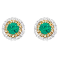 Vivid Green Colombian Emerald with Yellow and White diamond earrings