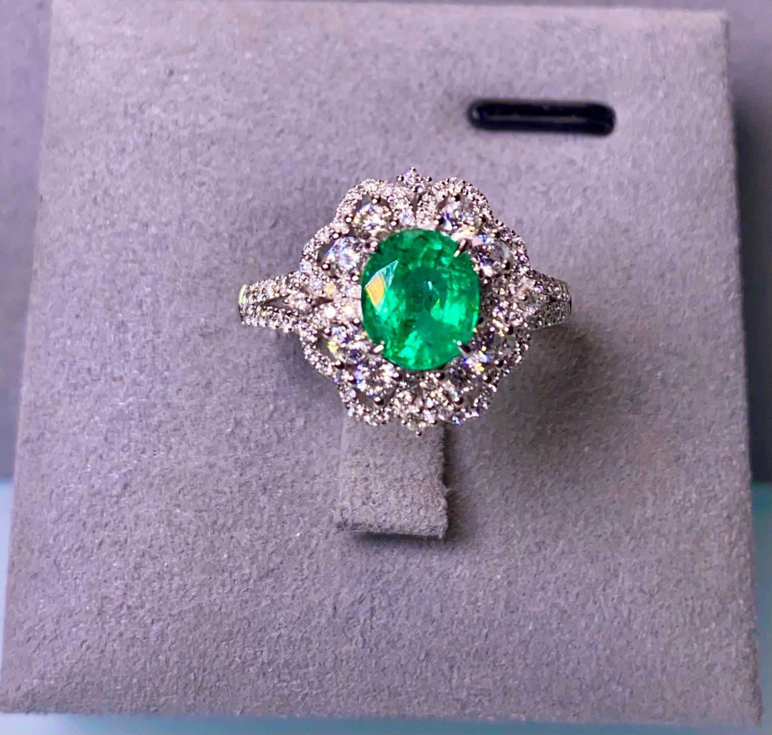 Oval Cut Eostre Emerald and Diamond Ring in 18K White Gold For Sale