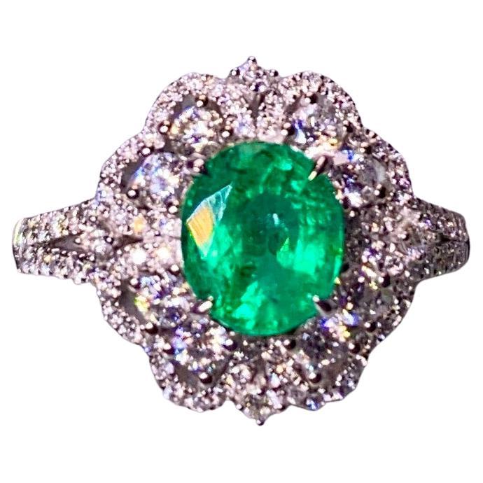 Eostre Emerald and Diamond Ring in 18K White Gold For Sale
