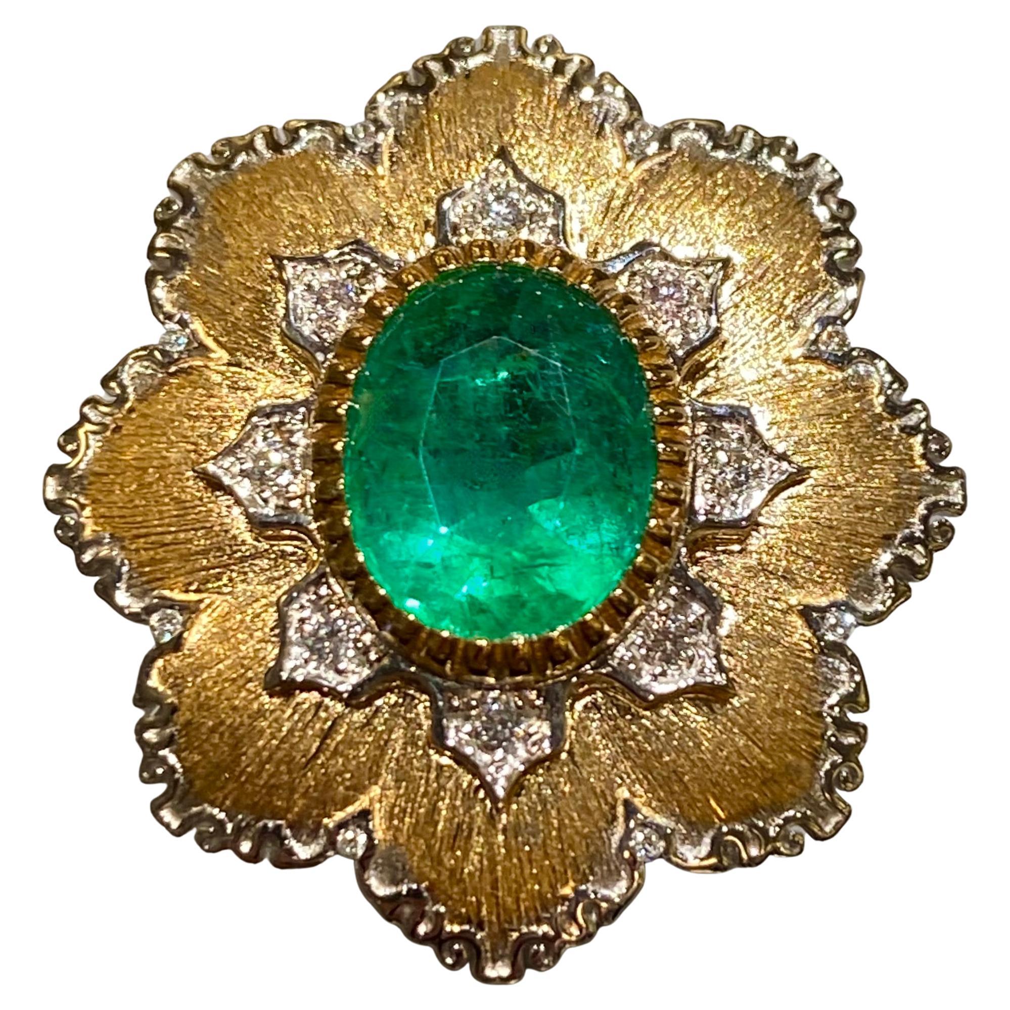  Ring mit Smaragd und Diamant aus 18 Karat Gelb- und Weißgold