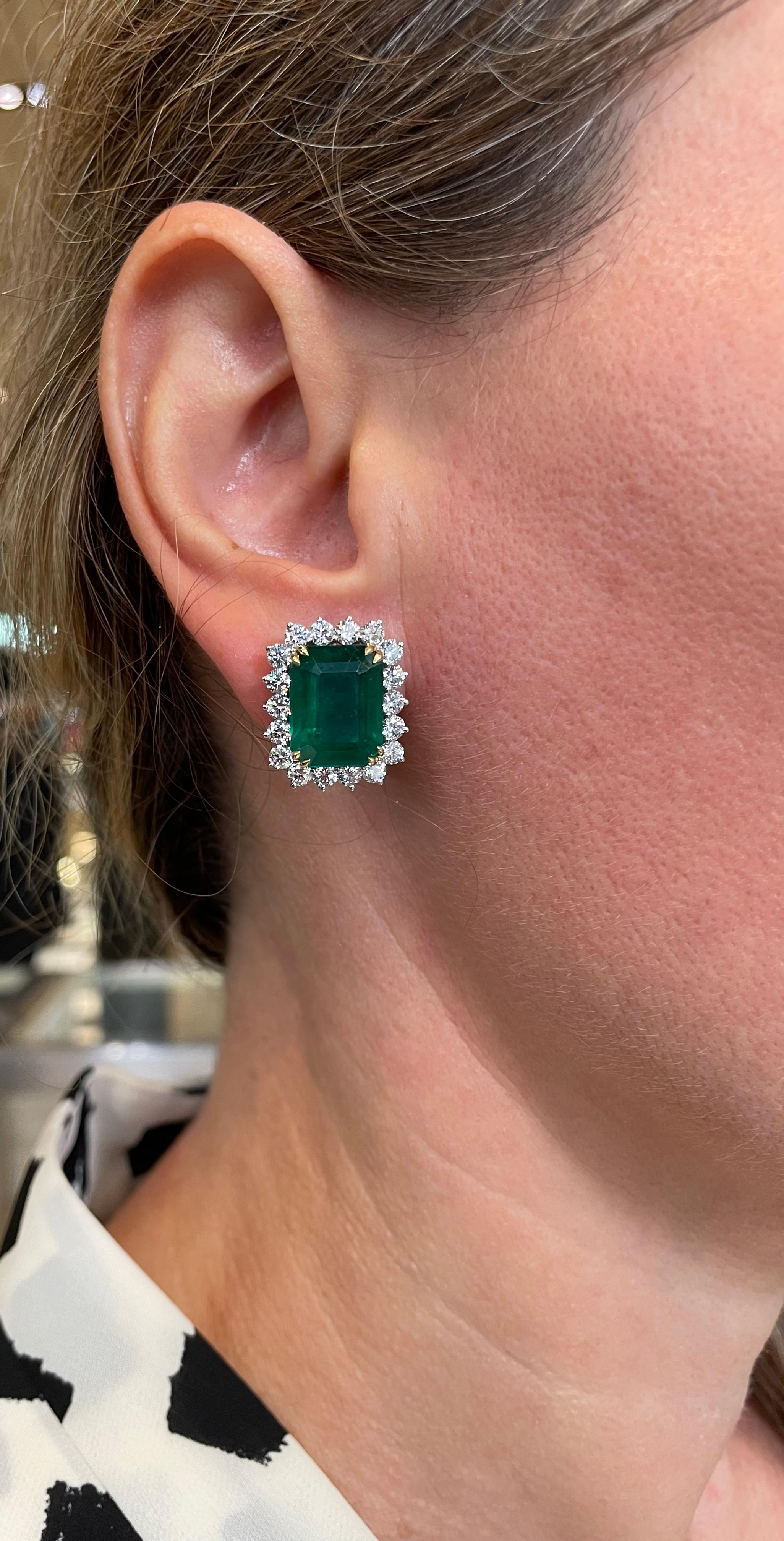 Vivid Green Emerald and Diamond Earrings For Sale 6