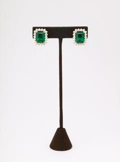 Vivid Green Emerald and Diamond Earrings