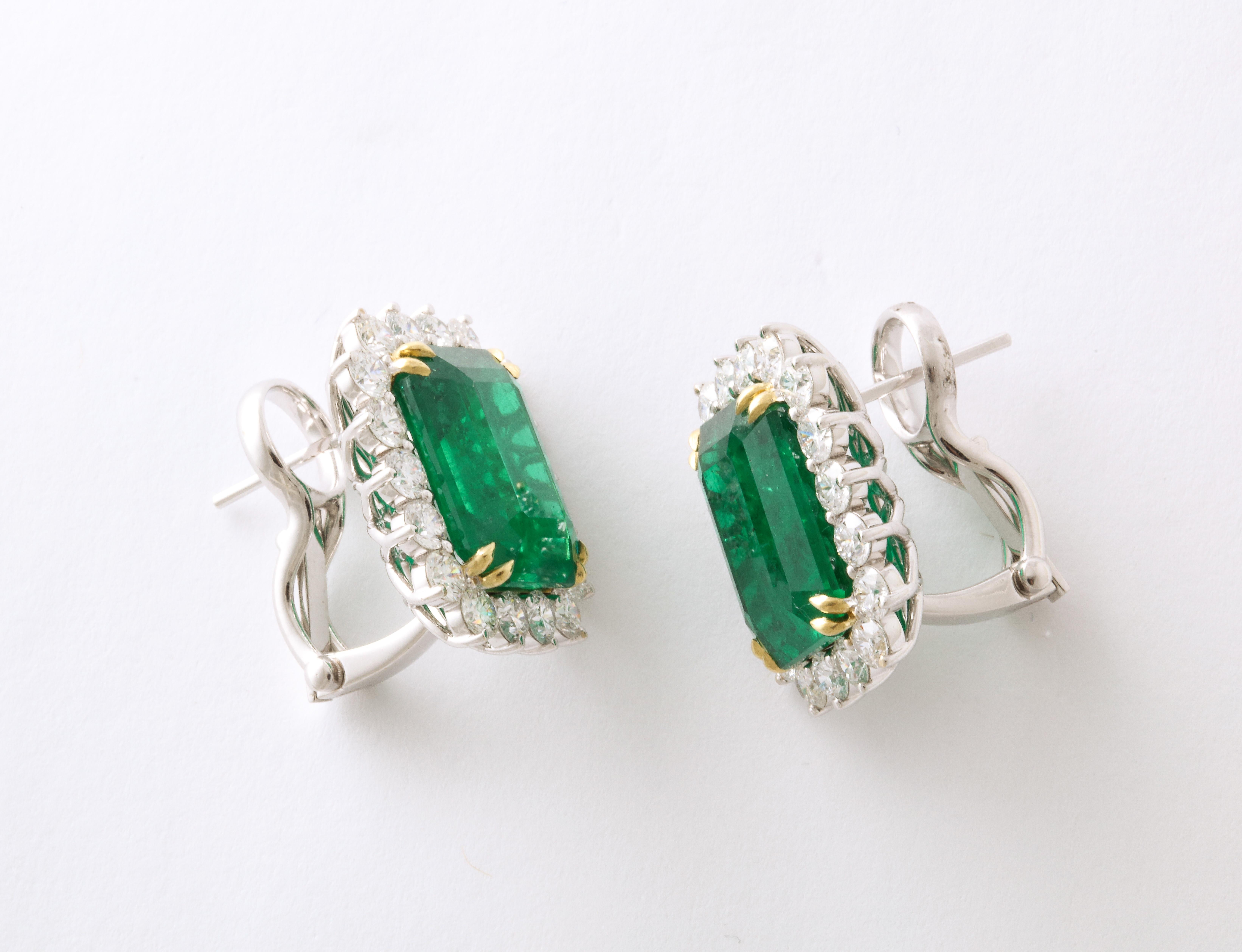 Women's Vivid Green Emerald and Diamond Earrings For Sale