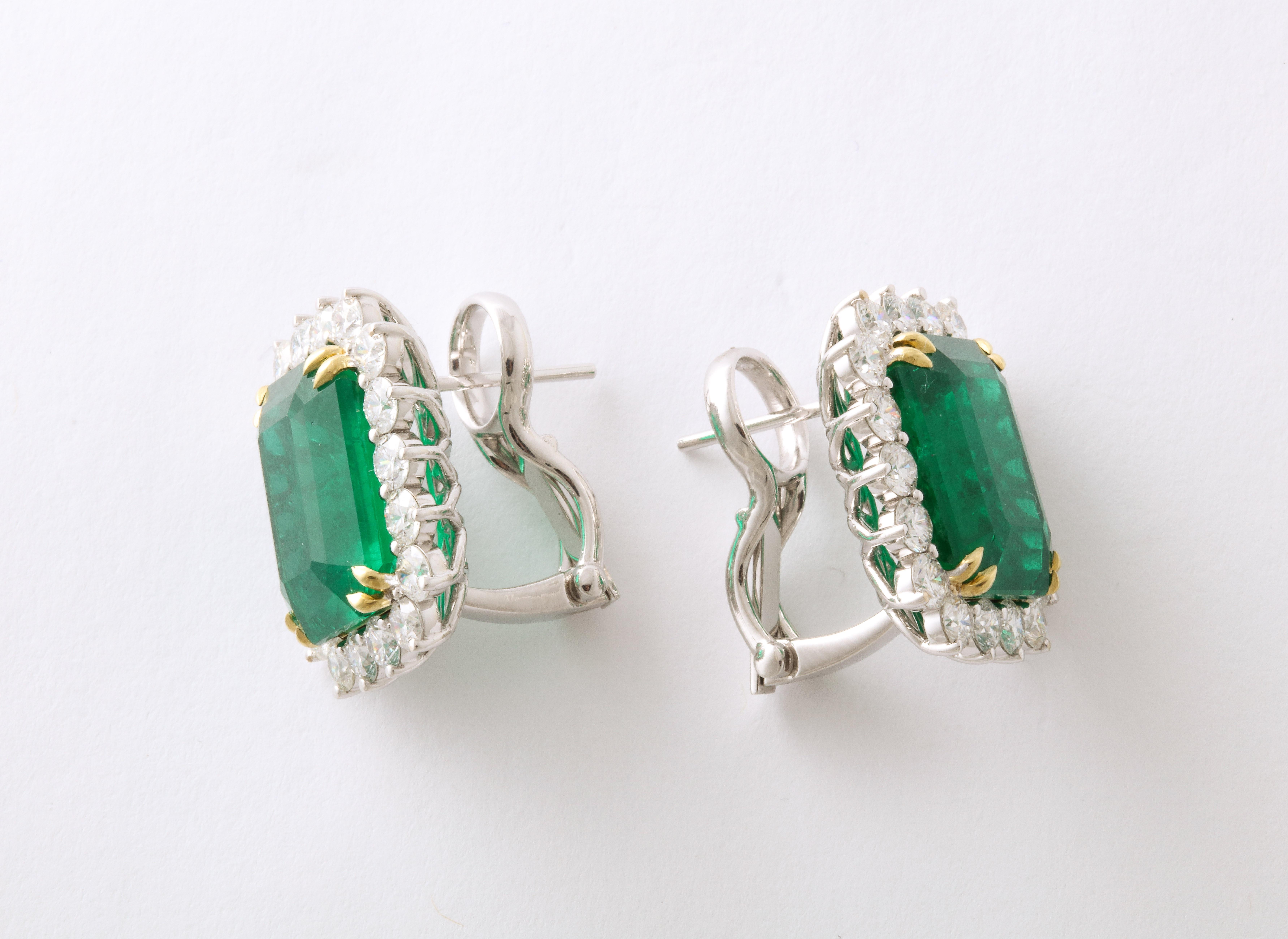 Vivid Green Emerald and Diamond Earrings For Sale 1