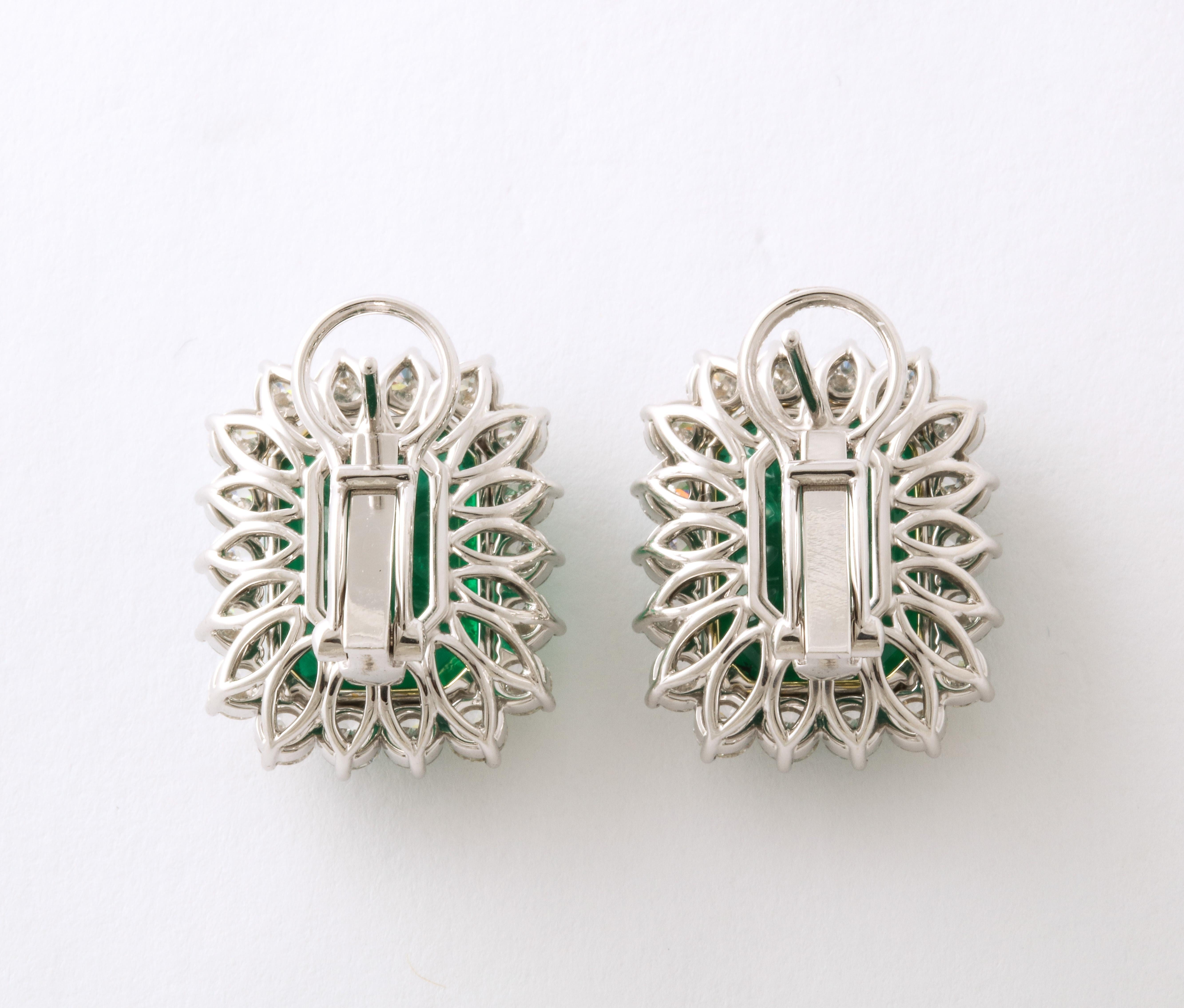 Vivid Green Emerald and Diamond Earrings For Sale 2