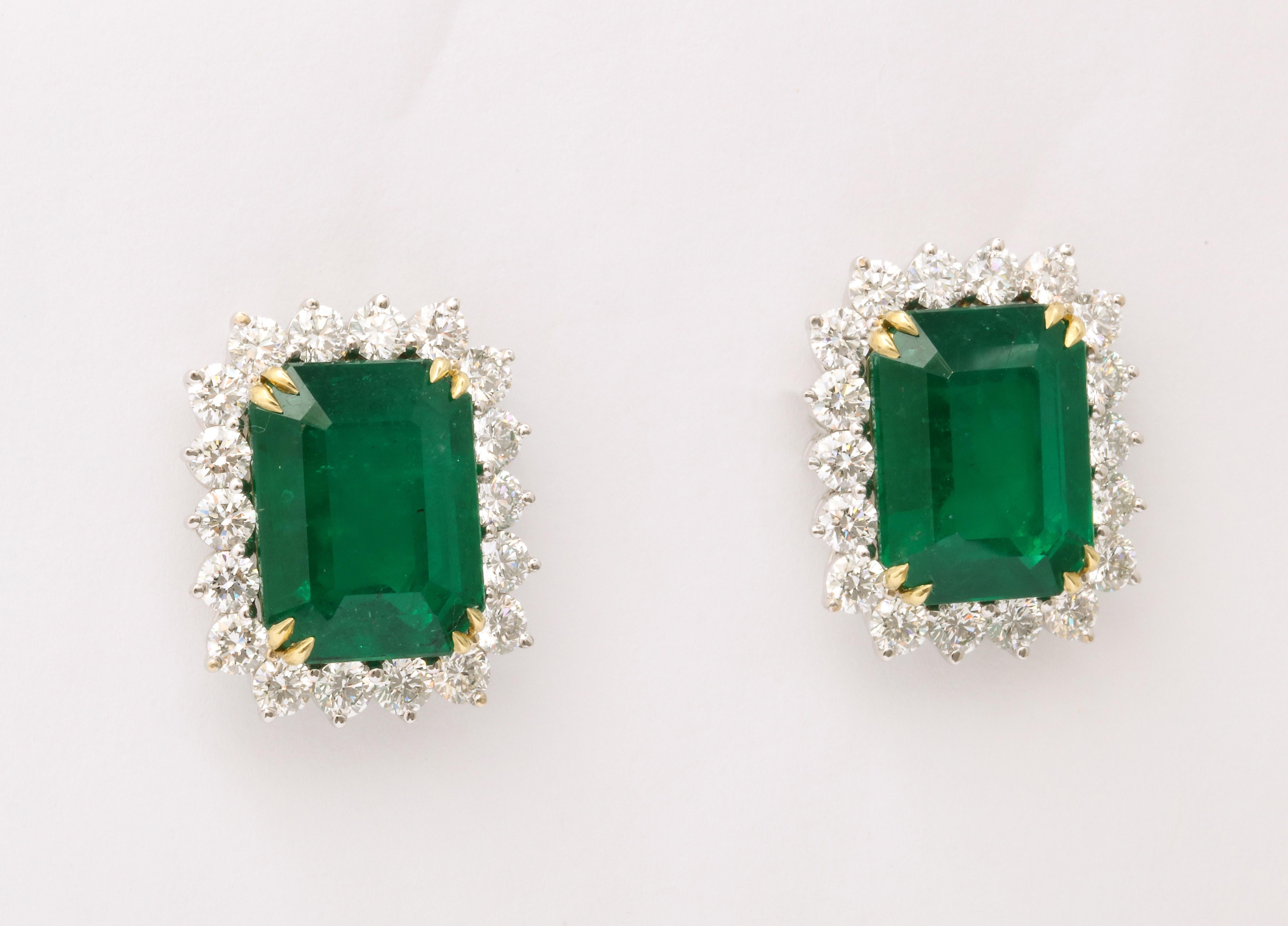 Vivid Green Emerald and Diamond Earrings For Sale 4