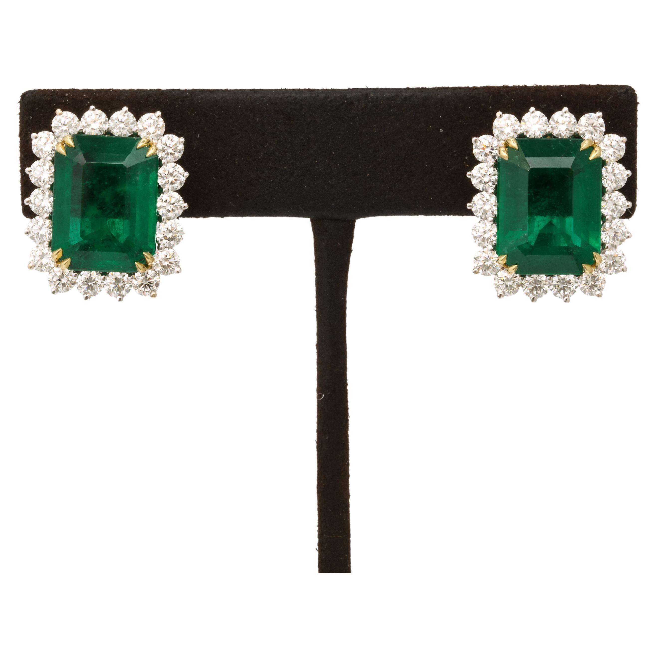 Vivid Green Emerald and Diamond Earrings For Sale
