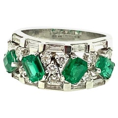 Vivid Green Emerald and White Diamond Gold Eternity Engagement Ring