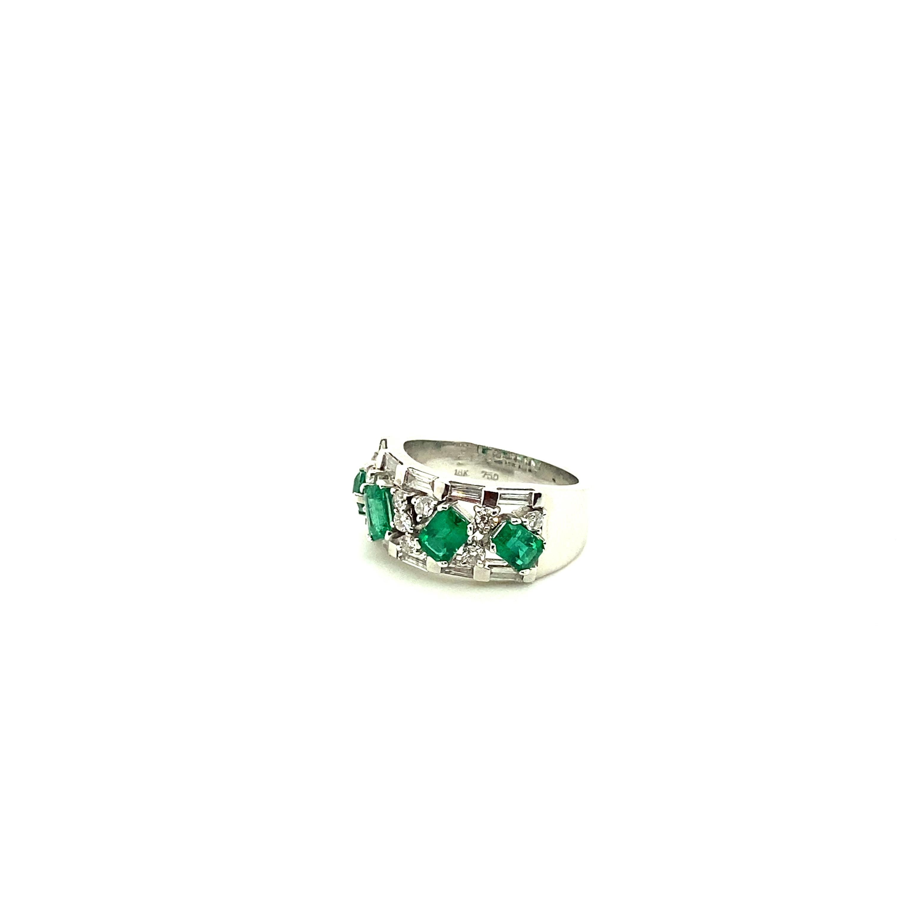 Vivid Green Emerald and White Diamond Gold Eternity Engagement Ring For Sale 1