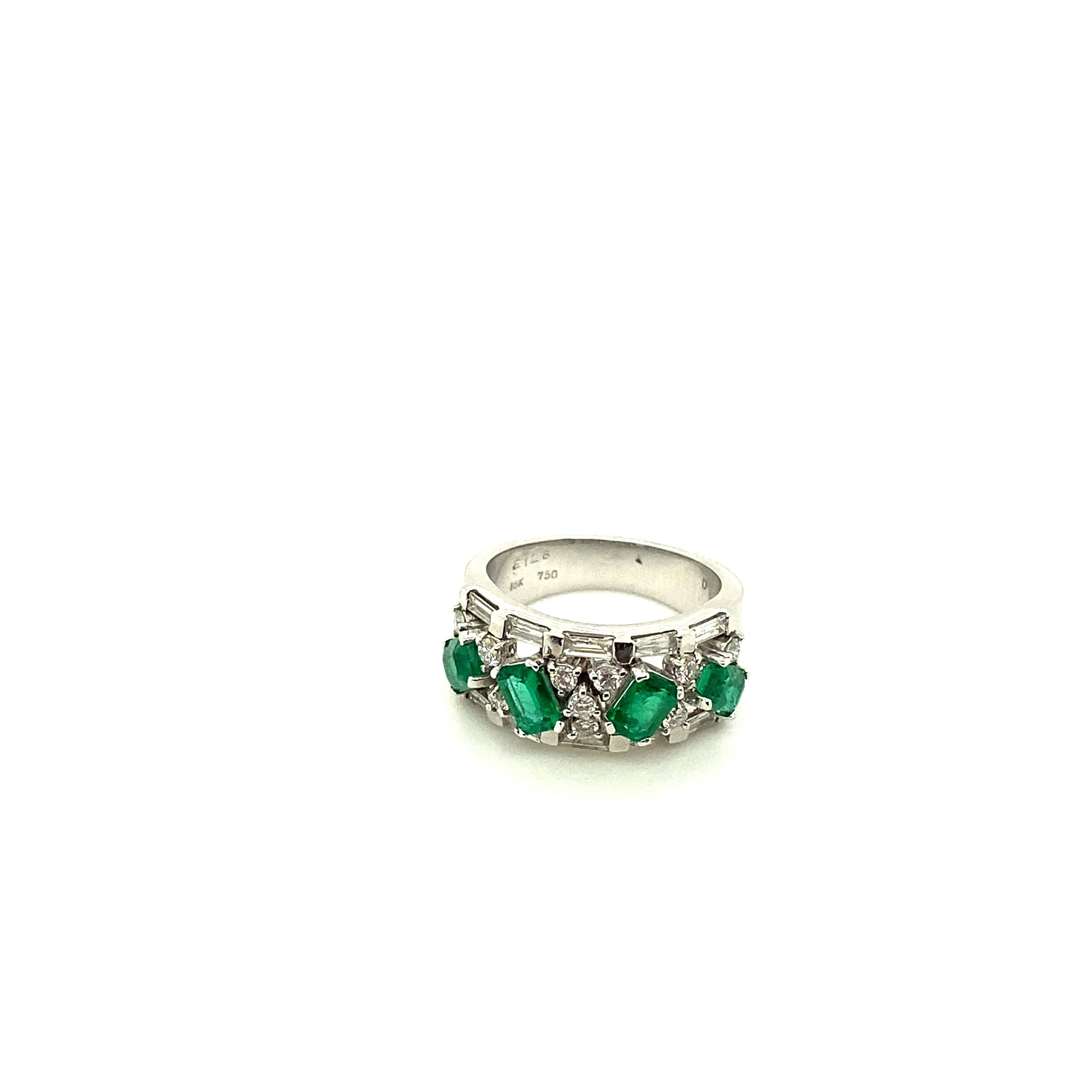 Vivid Green Emerald and White Diamond Gold Eternity Engagement Ring For Sale 2