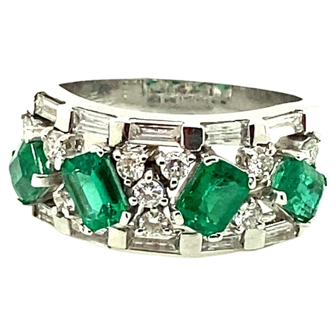 Vivid Green Emerald and White Diamond Gold Eternity Engagement Ring