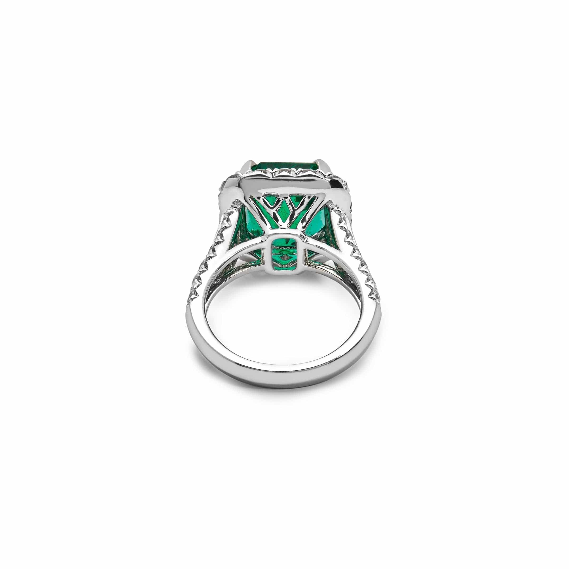 Octagon Cut Vivid Green Zambian Emerald Diamond White Gold Ring For Sale