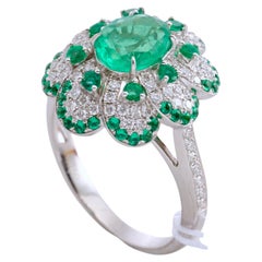 Vivid Green Emerald, Tsavorite and Diamond Ring in 18k Gold