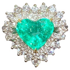 Vivid Green Heart Emerald 1.94 Ct and Diamond Ring in 18k Gold