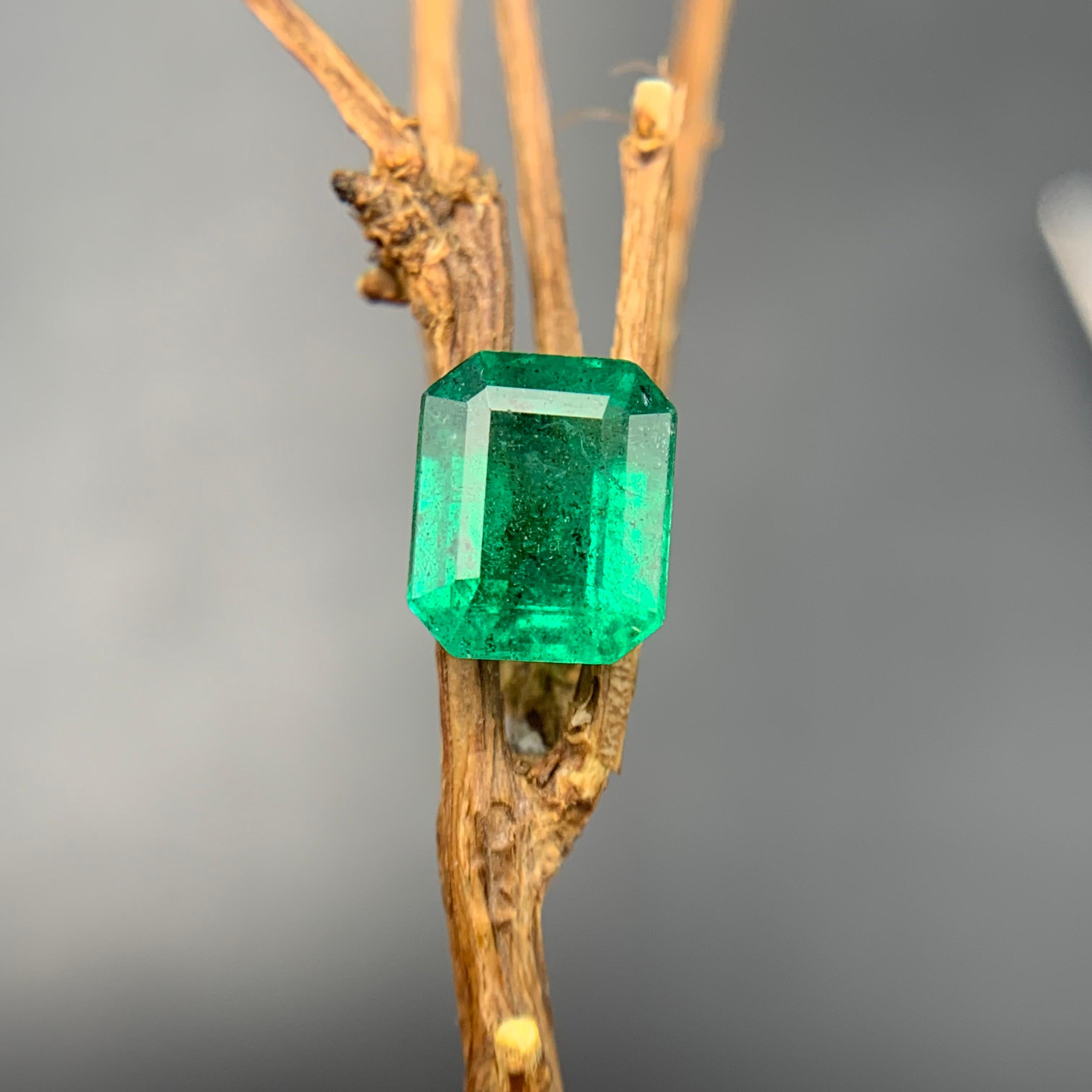 Women's or Men's Vivid Green Natural Emerald Ring Pendant Loose Gemstone 1.85Ct Octagon Cut-Jewel For Sale