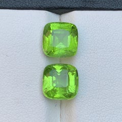Vivid Green Natural Peridot Cushion Cut 7.74 Carat Loose Gemstone Pair, Pakistan