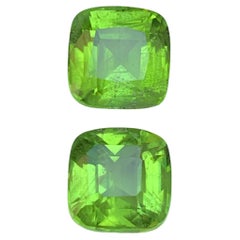 Vivid Green Natural Peridot Cushion Cut 7.74 Carat Loose Gemstone Pair, Pakistan