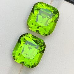 13.91 Carat Vivid Green Natural Peridot Cushion Cut Loose Gemstone Perfect Pair
