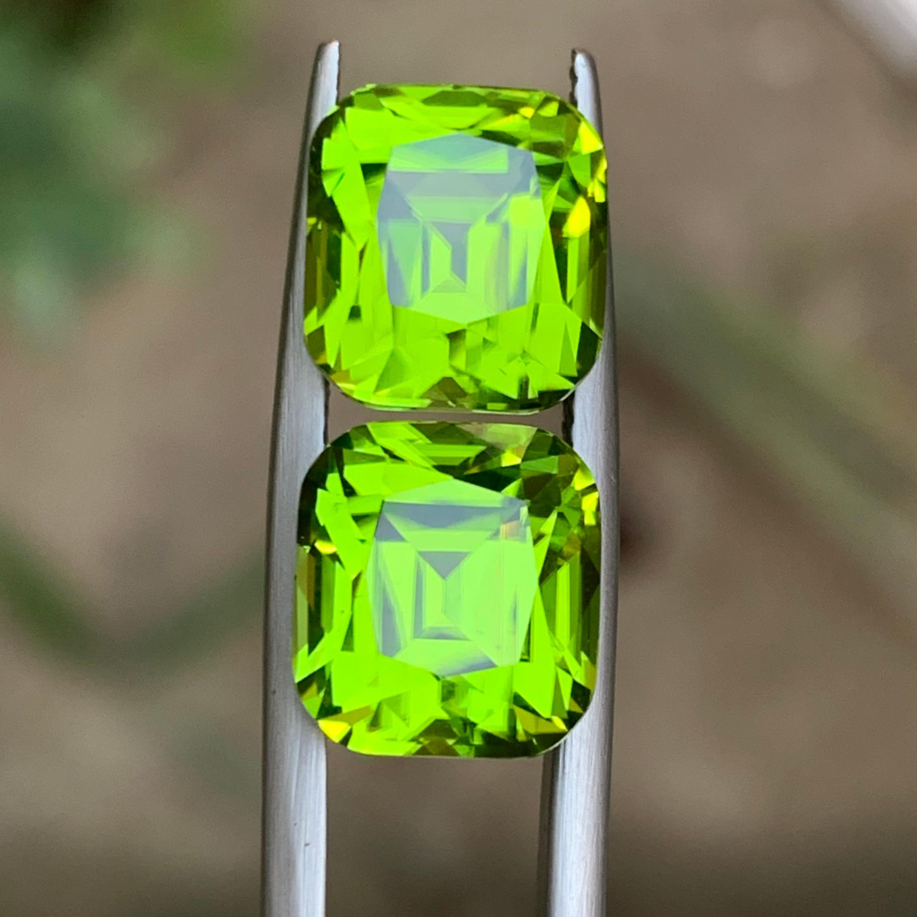 Taille coussin Boucles d'oreilles péridot vert vif pierres précieuses en vrac paire parfaite 13.91Ct-Jewell en vente