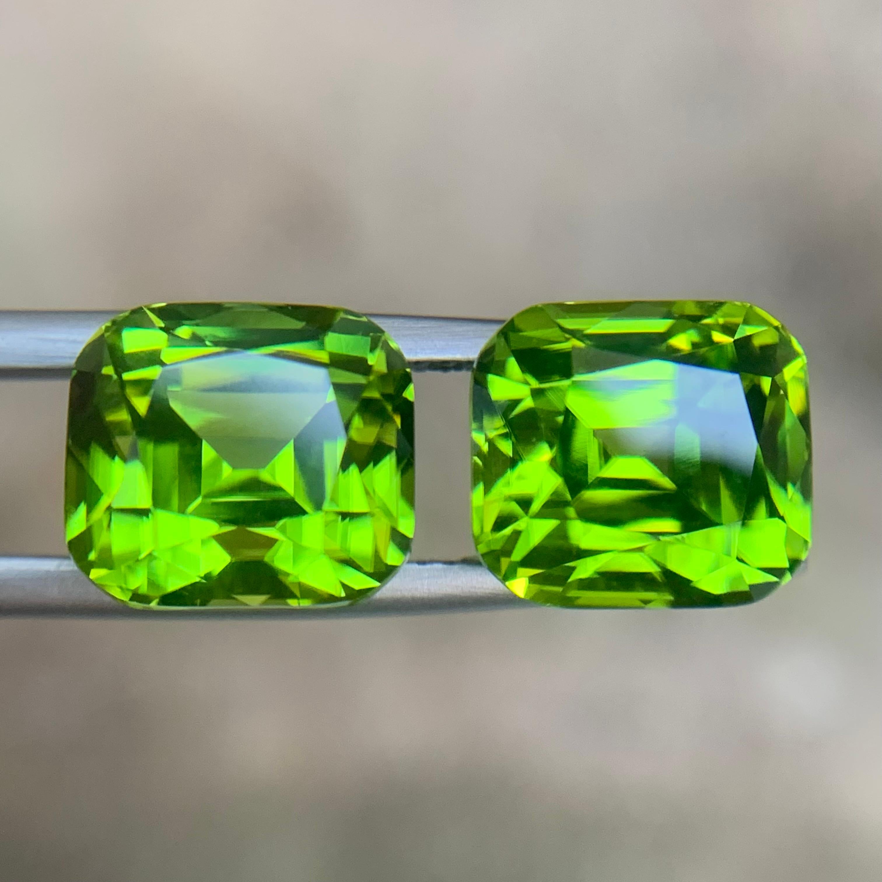 Boucles d'oreilles péridot vert vif pierres précieuses en vrac paire parfaite 13.91Ct-Jewell en vente 2