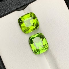 Vivid Green Natural Peridot Earrings Loose Gemstones Set 6.15 Ct Cushion Cut