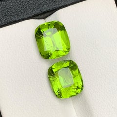 Vivid Green Natural Peridot Earrings Loose Gemstones Set 6.75 Ct Cushion Cut