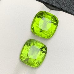Vivid Green Natural Peridot Earrings Loose Gemstones Set 6.90 Ct Cushion Cut