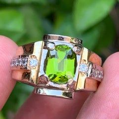 Vivid Green Natural Peridot Gemstone Ring 925 Sterling Silver 10.44g Size 12 US