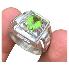 Vivid Green Natural Peridot Gemstone Ring 925 Sterling Silver 9 grams Size 10 US