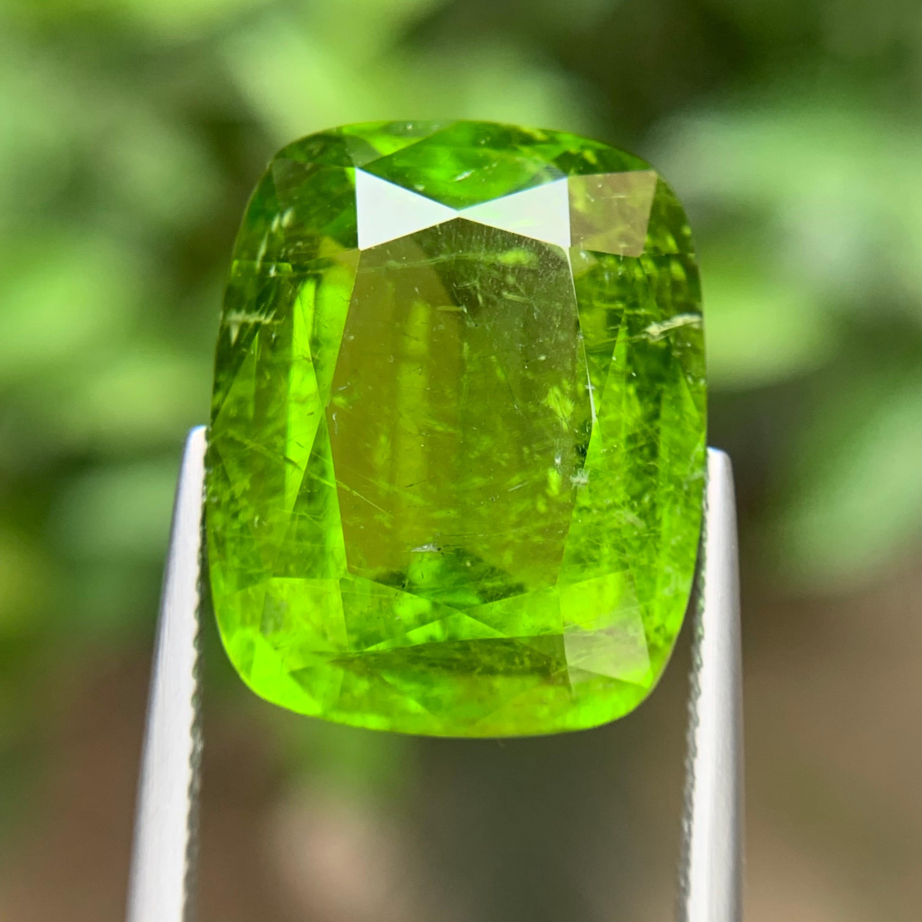 Vivid Green Natural Peridot Necklace Pendant Loose Gemstone 22.35 Ct Cushion Cut For Sale 6
