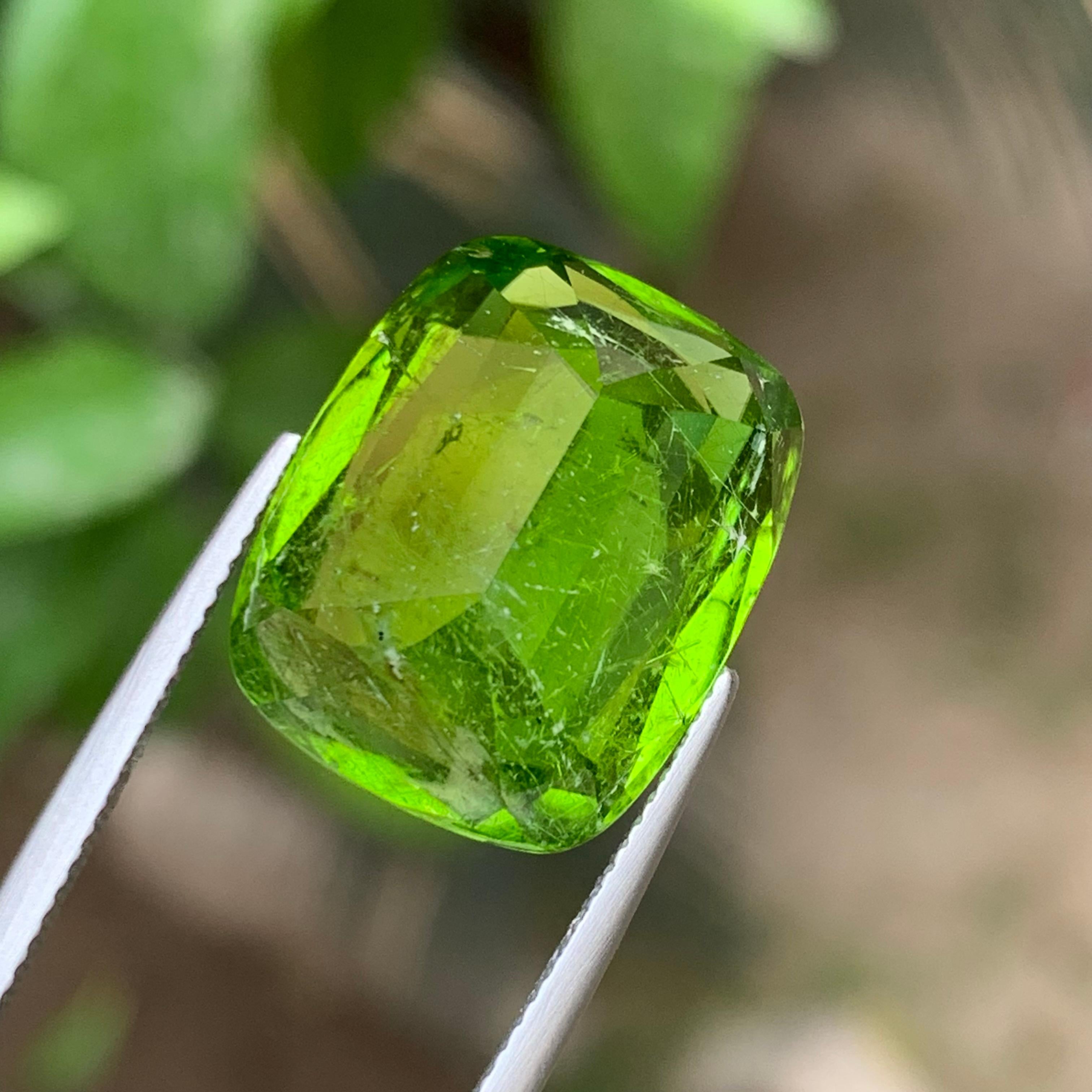 Vivid Green Natural Peridot Necklace Pendant Loose Gemstone 22.35 Ct Cushion Cut For Sale 1