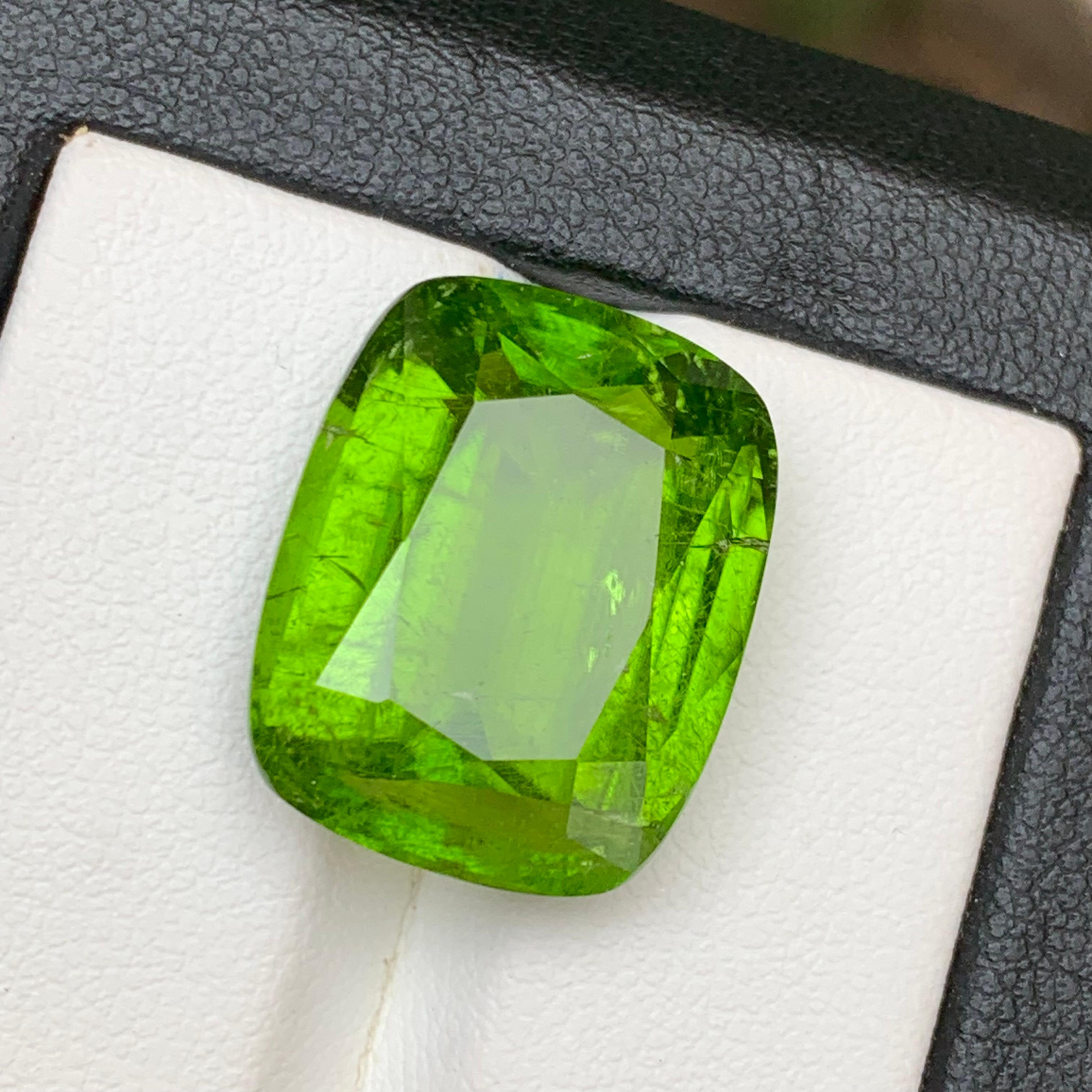 Vivid Green Natural Peridot Necklace Pendant Loose Gemstone 22.35 Ct Cushion Cut For Sale 2