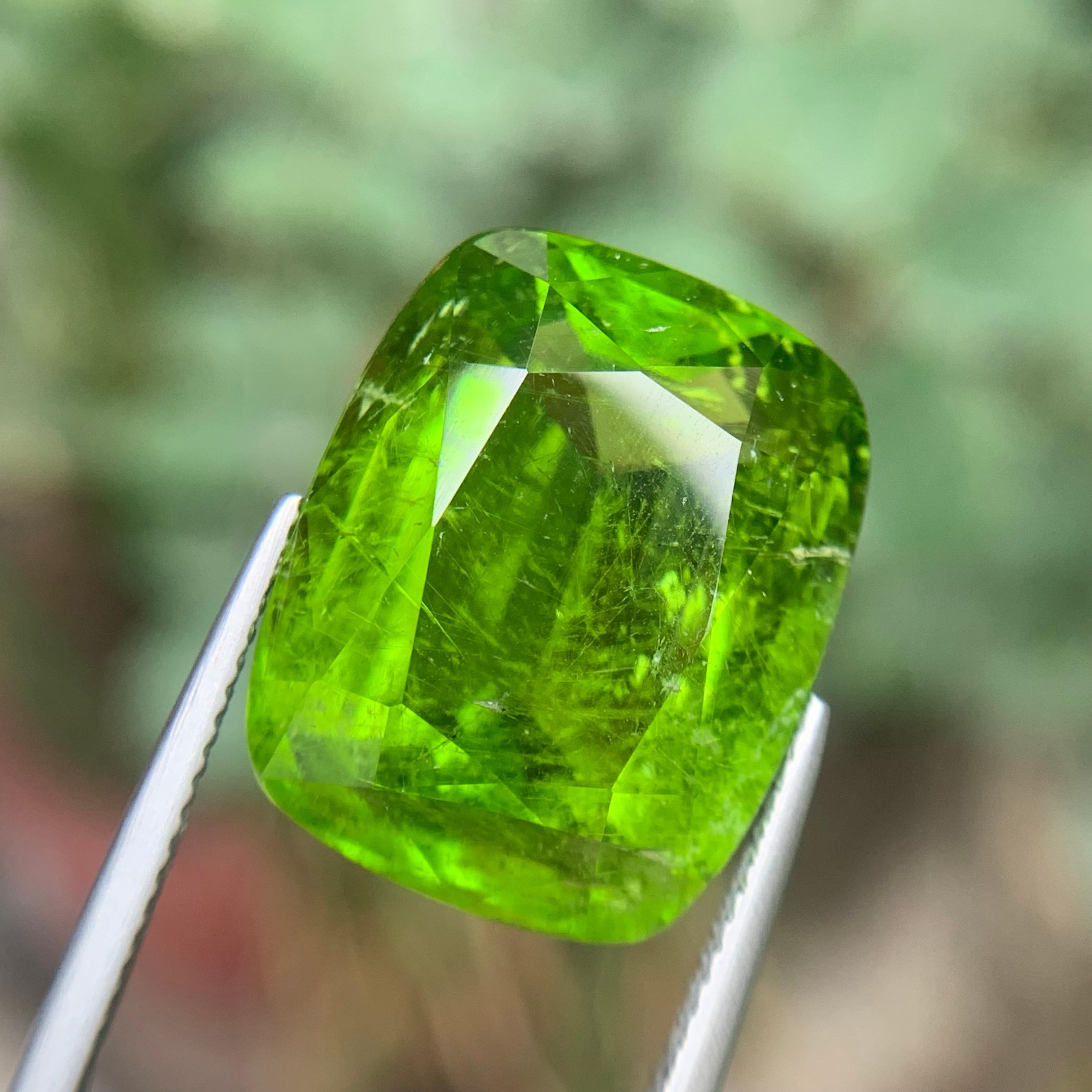 Vivid Green Natural Peridot Necklace Pendant Loose Gemstone 22.35 Ct Cushion Cut For Sale 4
