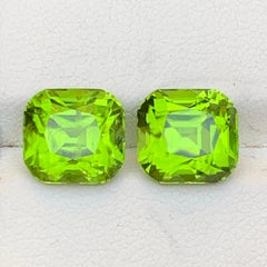 Vivid Green Natural Peridot Pair Cushion Cut 8.39Carat Loose Gemstones, Pakistan