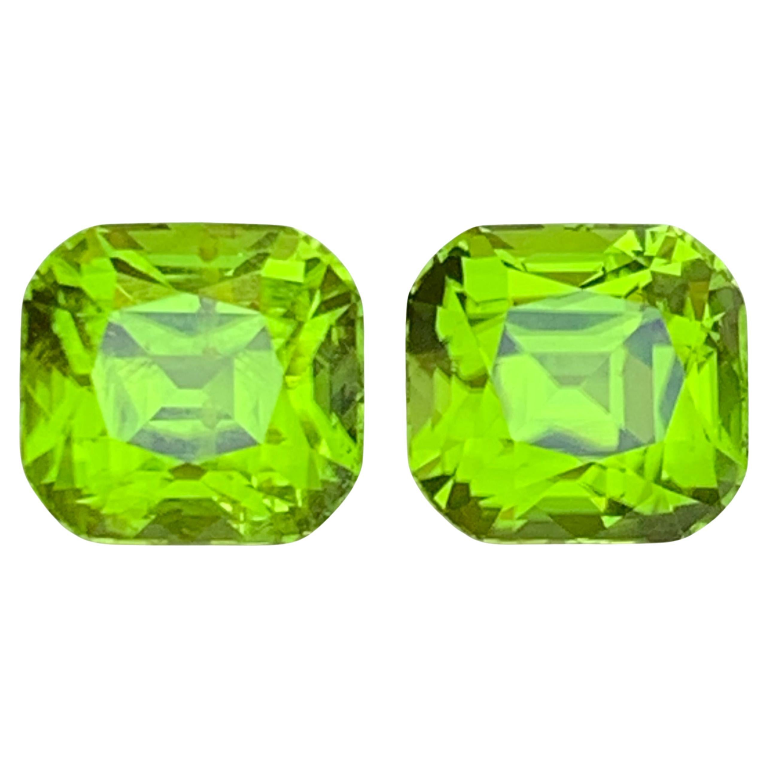 Vivid Green Natural Peridot Pair Cushion Cut 8.39Carat Loose Gemstones, Pakistan