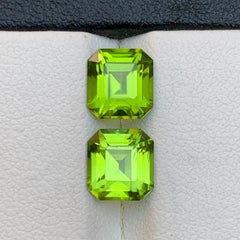 Vivid Green Natural Peridot Pair Emerald Cut 4.06 Ct Loose Gemstone for Earrings