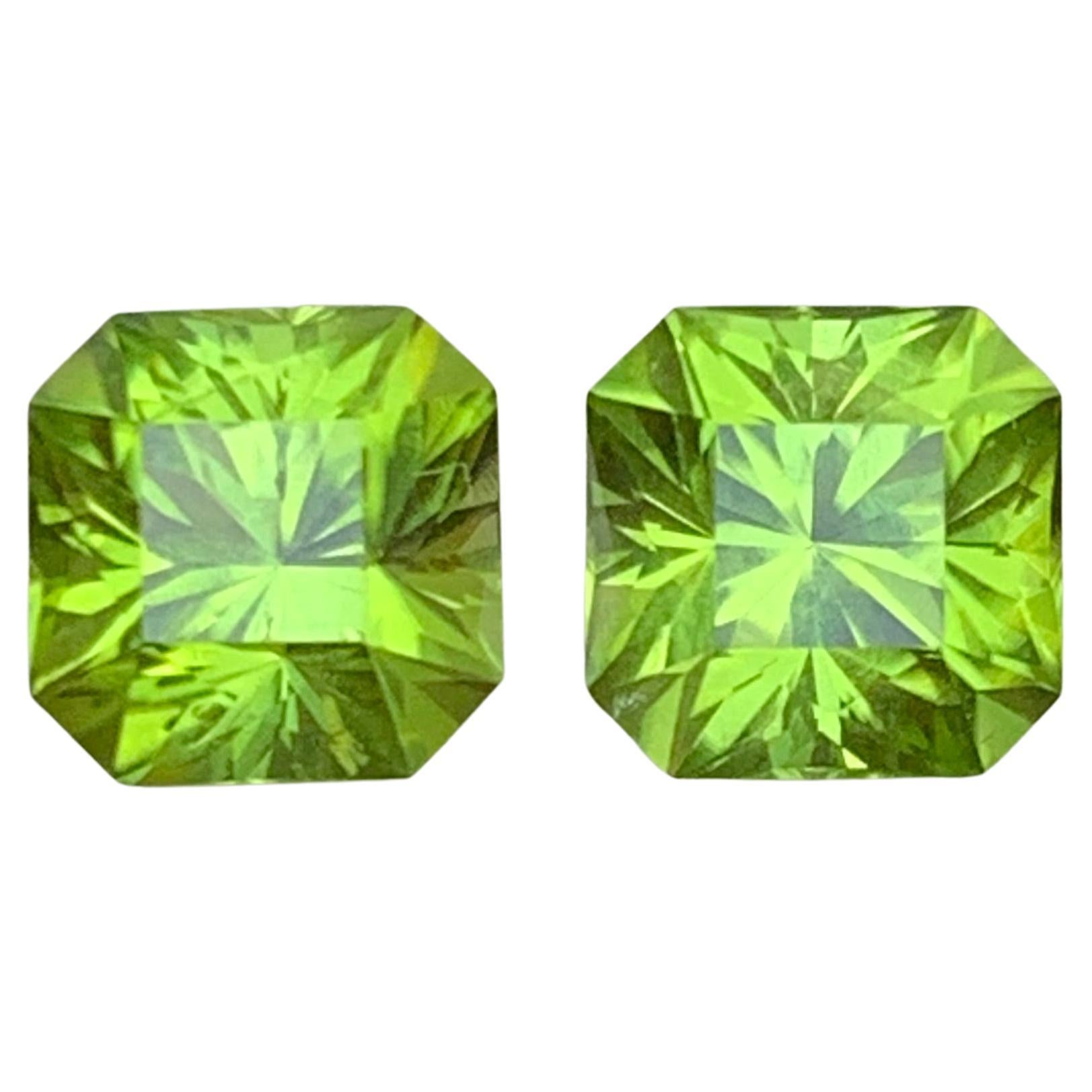Lebendiges Grün Natürlicher Peridot Paar Oktagon-Schliff 3,28 Karat Loser Edelstein, Pakistan