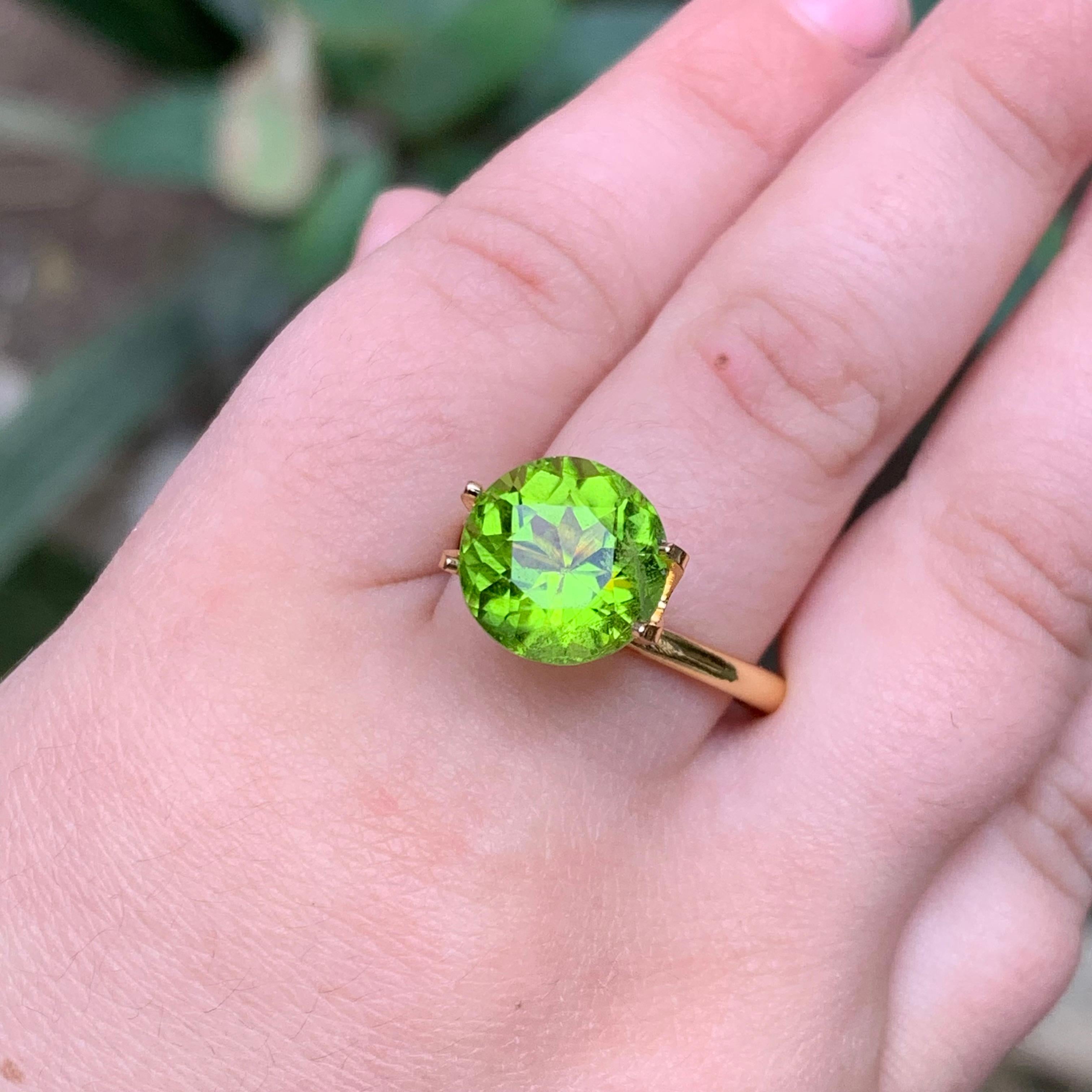 Vivid Green Natural Peridot Ring Loose Gemstone 3.60Ct Round Brilliant Cut-Jewel (bague en péridot naturel vert vif) en vente 4