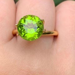 Anillo de peridoto natural verde vivo Piedra suelta 3,60 qt Talla redonda brillante-Joya