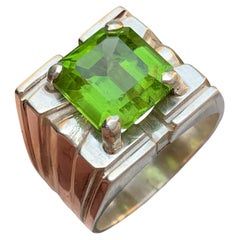 Vivid Green Natural Peridot Silver Ring in 925 Sterling Silver — Handmade 9.5 US