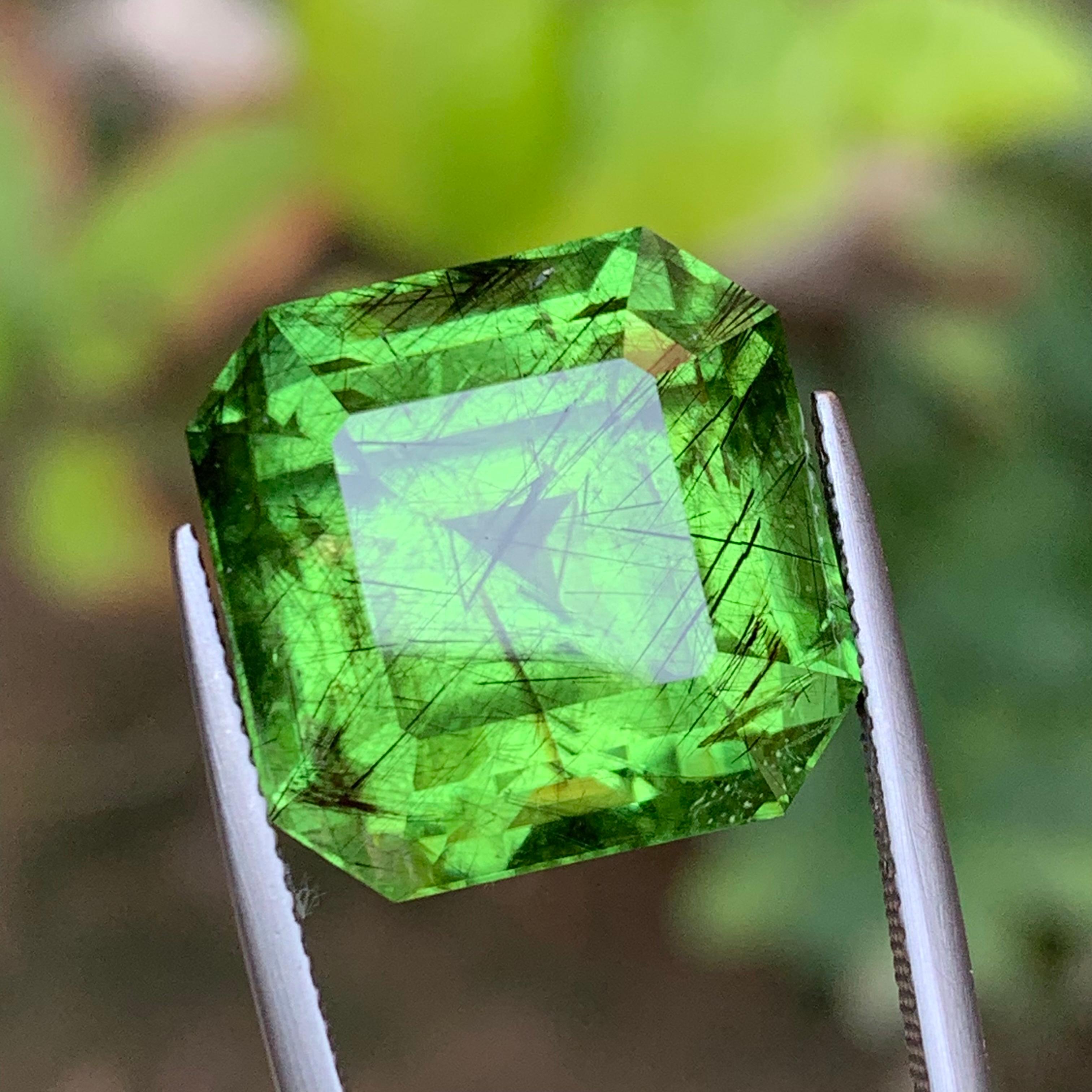 Vivid Green Natural Rutile/Ludwigite Peridot Loose Gemstone 29.62 Ct Emerald Cut For Sale 2